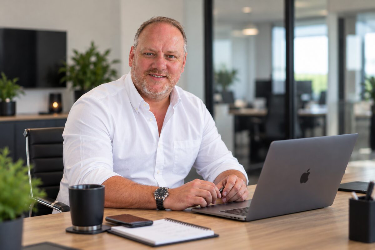 Richard Hickson at his desk in the HelpFully IT office